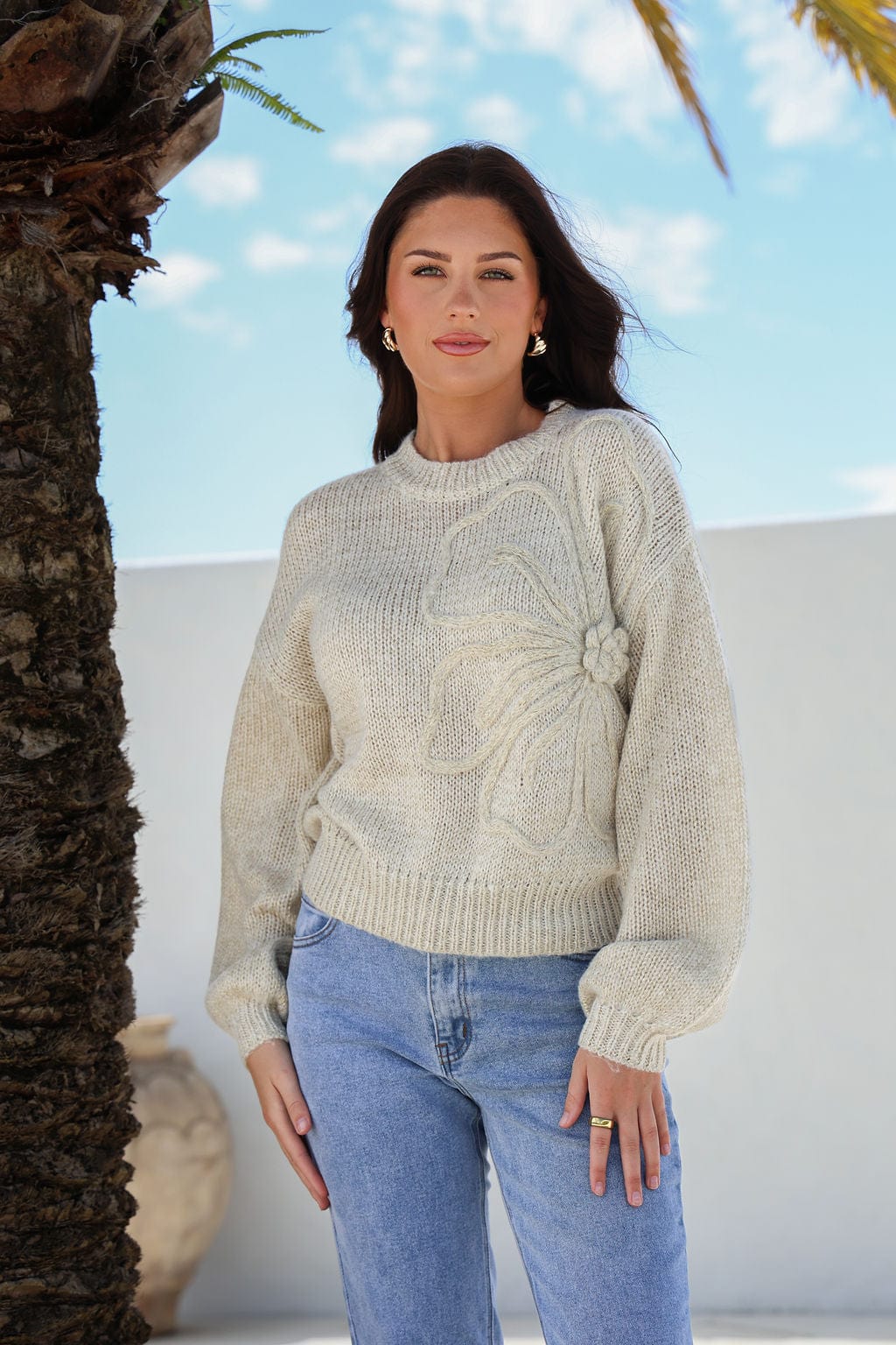 Cornelli Flower Knit - Latte