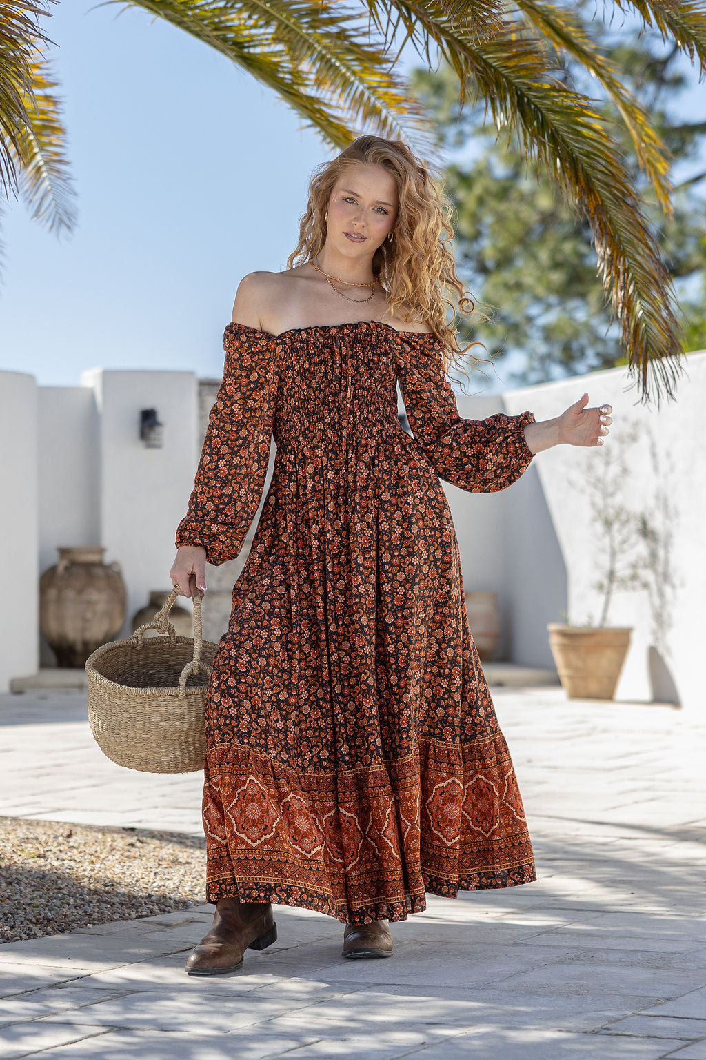 Bloom Shirred Maxi Dress - Spice