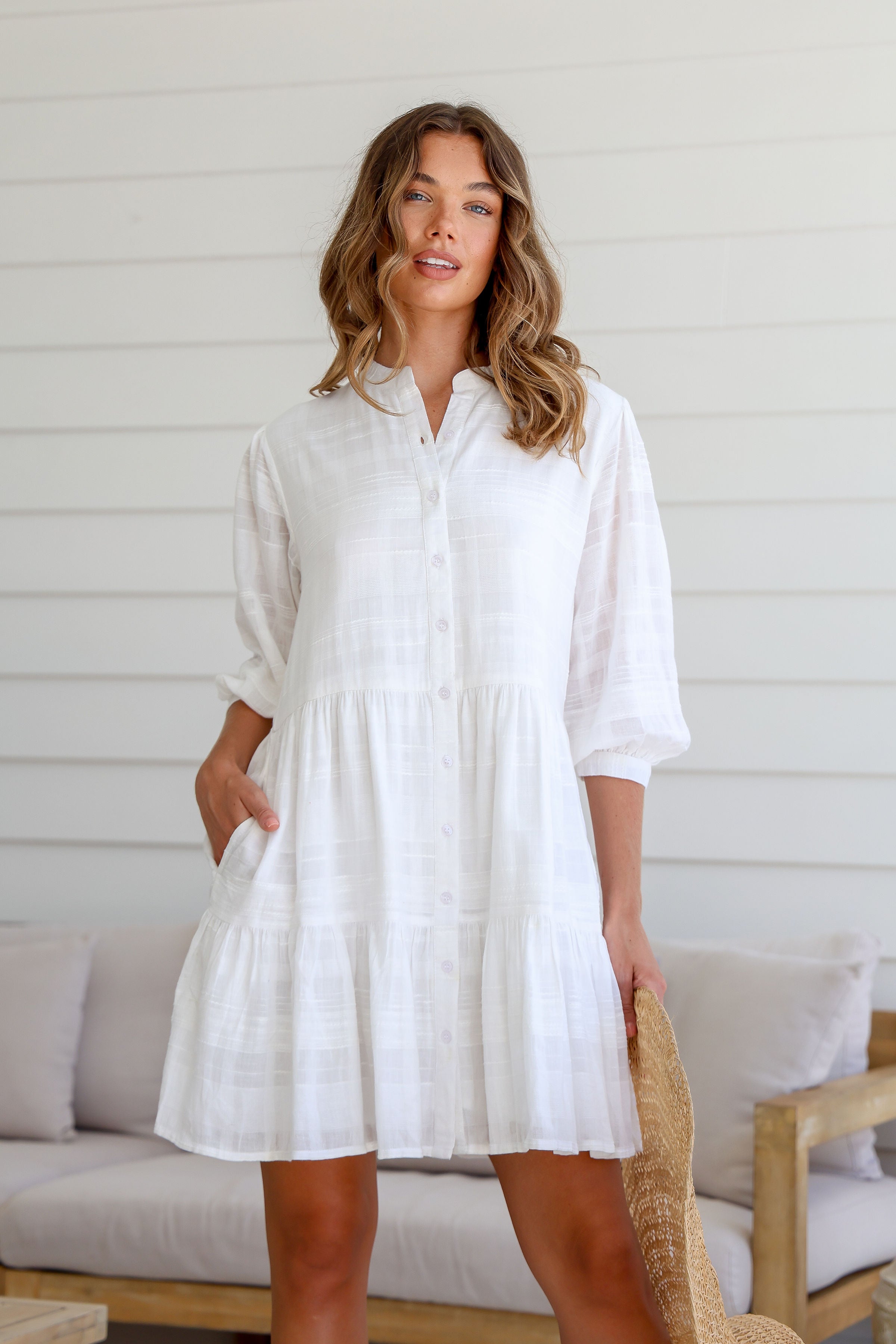 Haylie Cotton Slub Dress - White