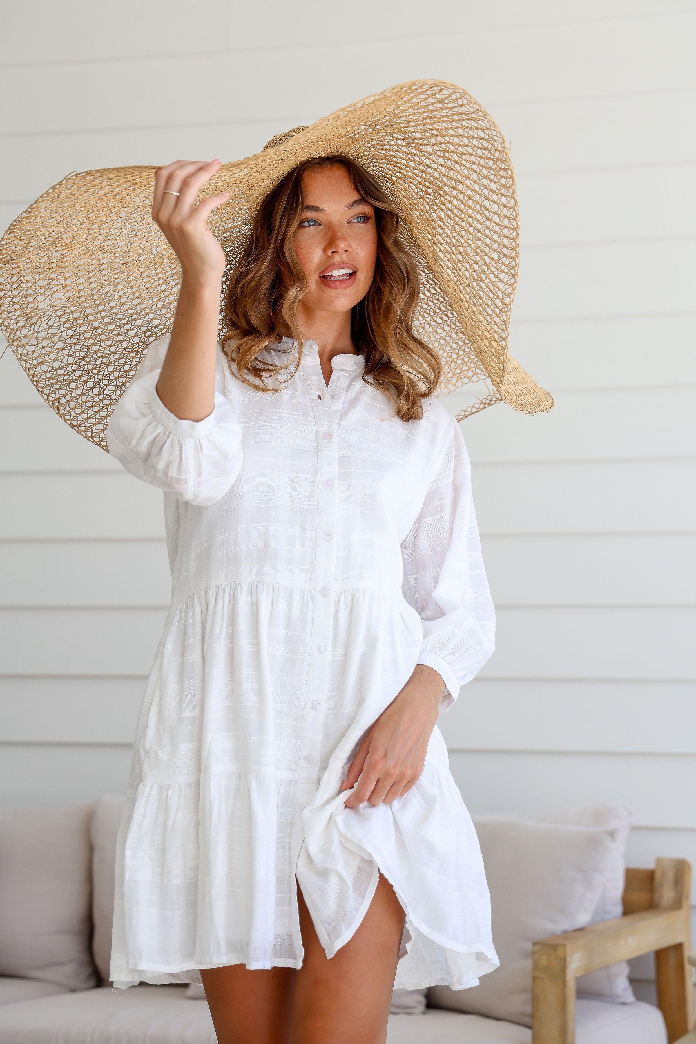 Haylie Cotton Slub Dress - White