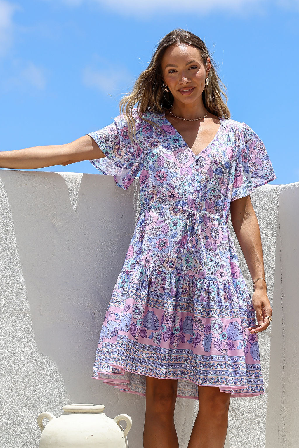 Stella Boho Mini Dress - Mystic Lilac Blue