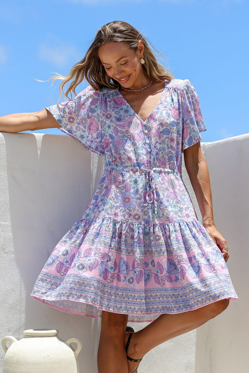 Stella Boho Mini Dress - Mystic Lilac Blue