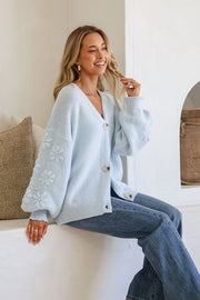 Magnolia Flower Detail Cardigan - Blue