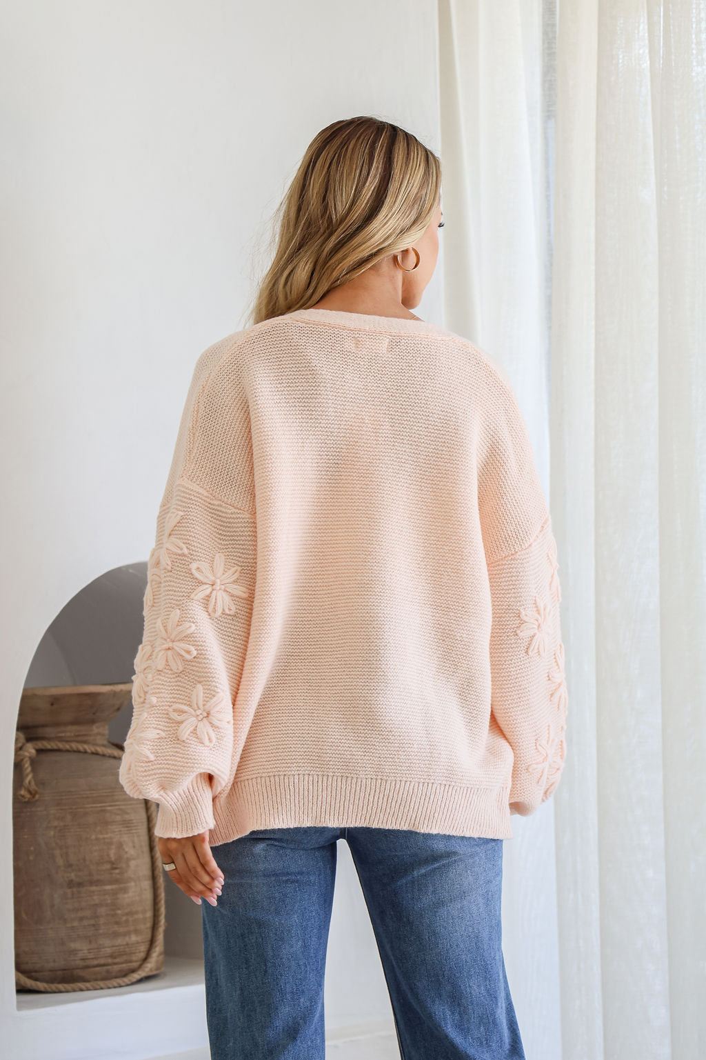 Magnolia Flower Detail Cardigan - Blush