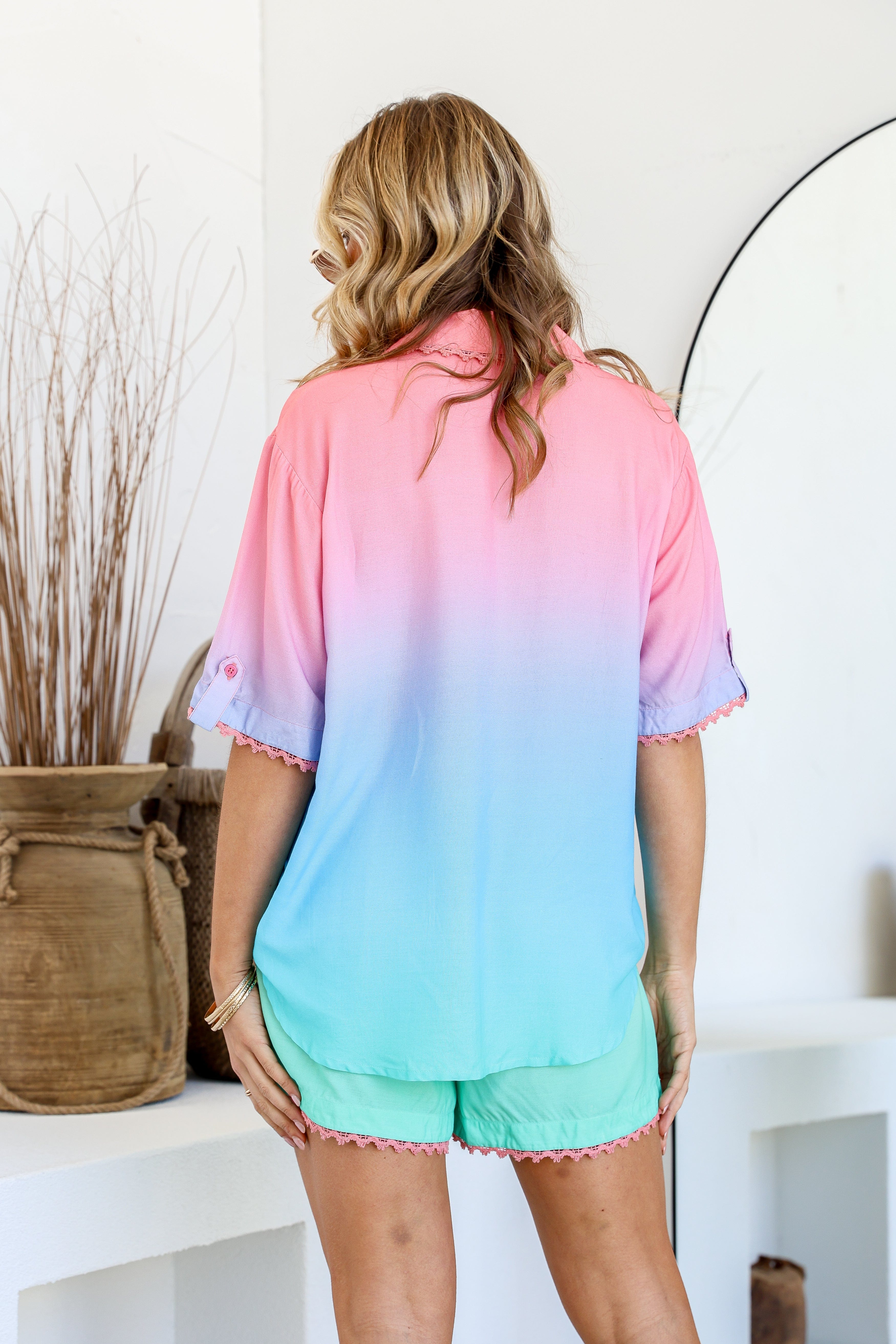 Star Burst Ombre Short Set - Pink/Blue/Green