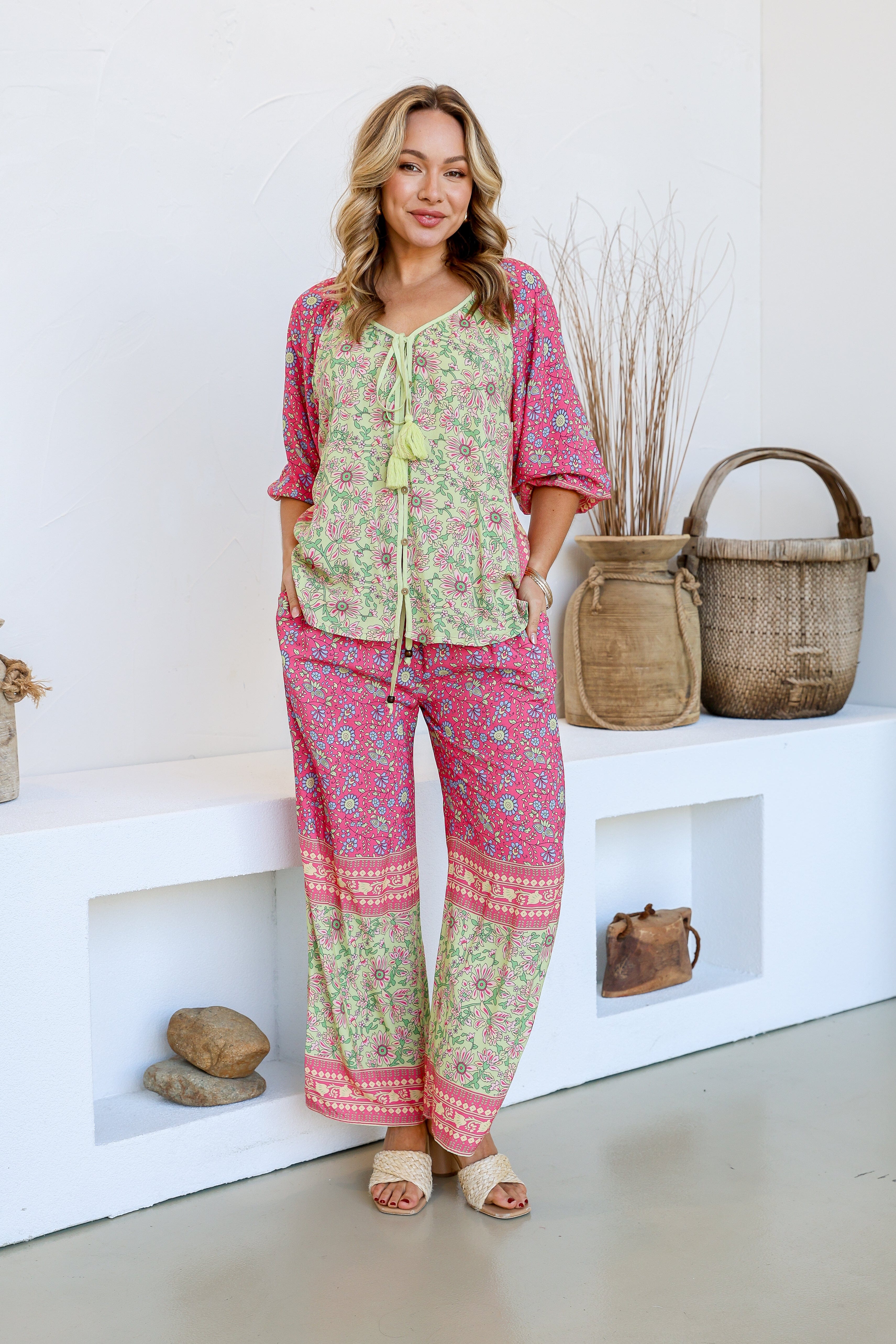 Parisian Pant & Top Set - Soft Green/Pink