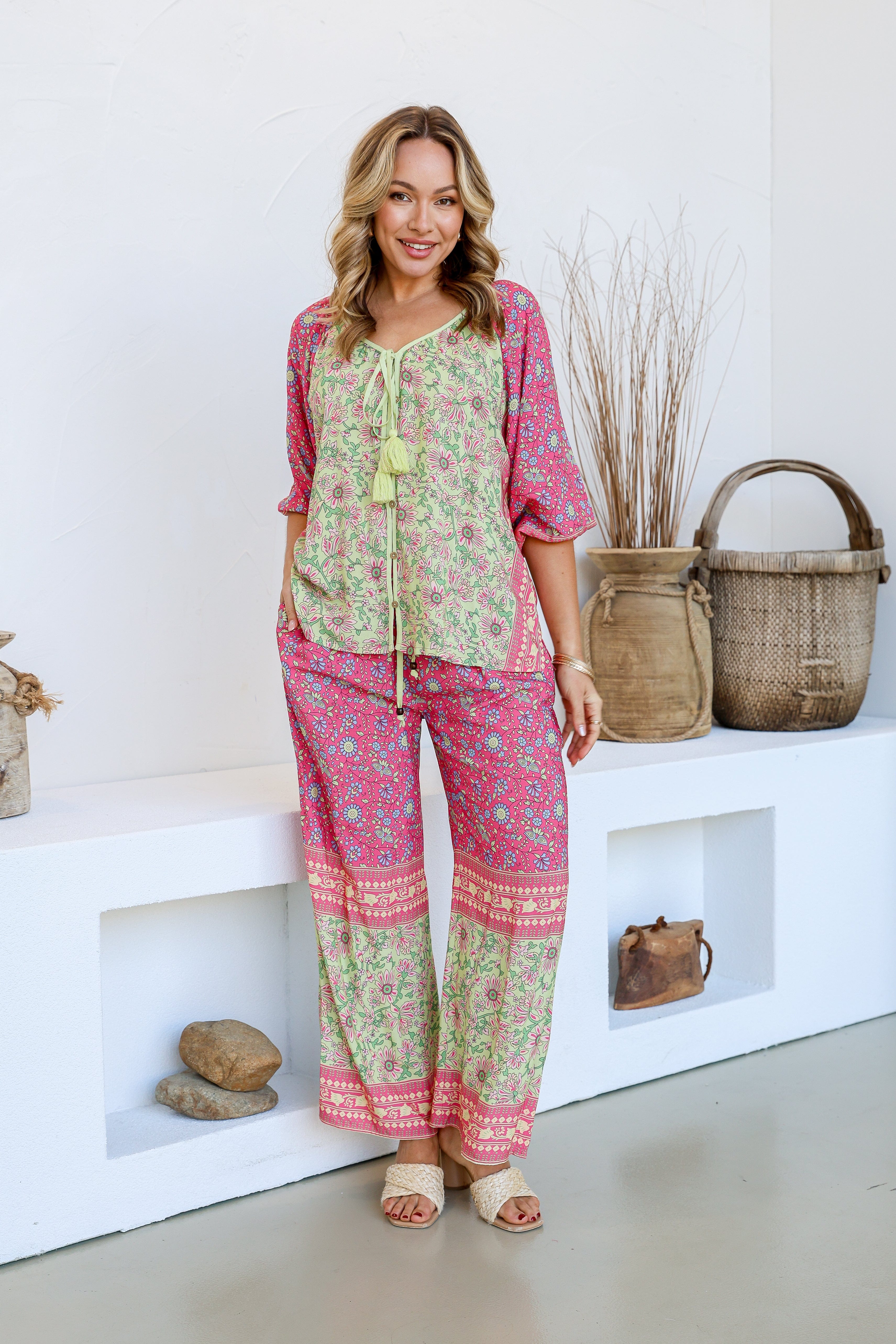Parisian Pant & Top Set - Soft Green/Pink