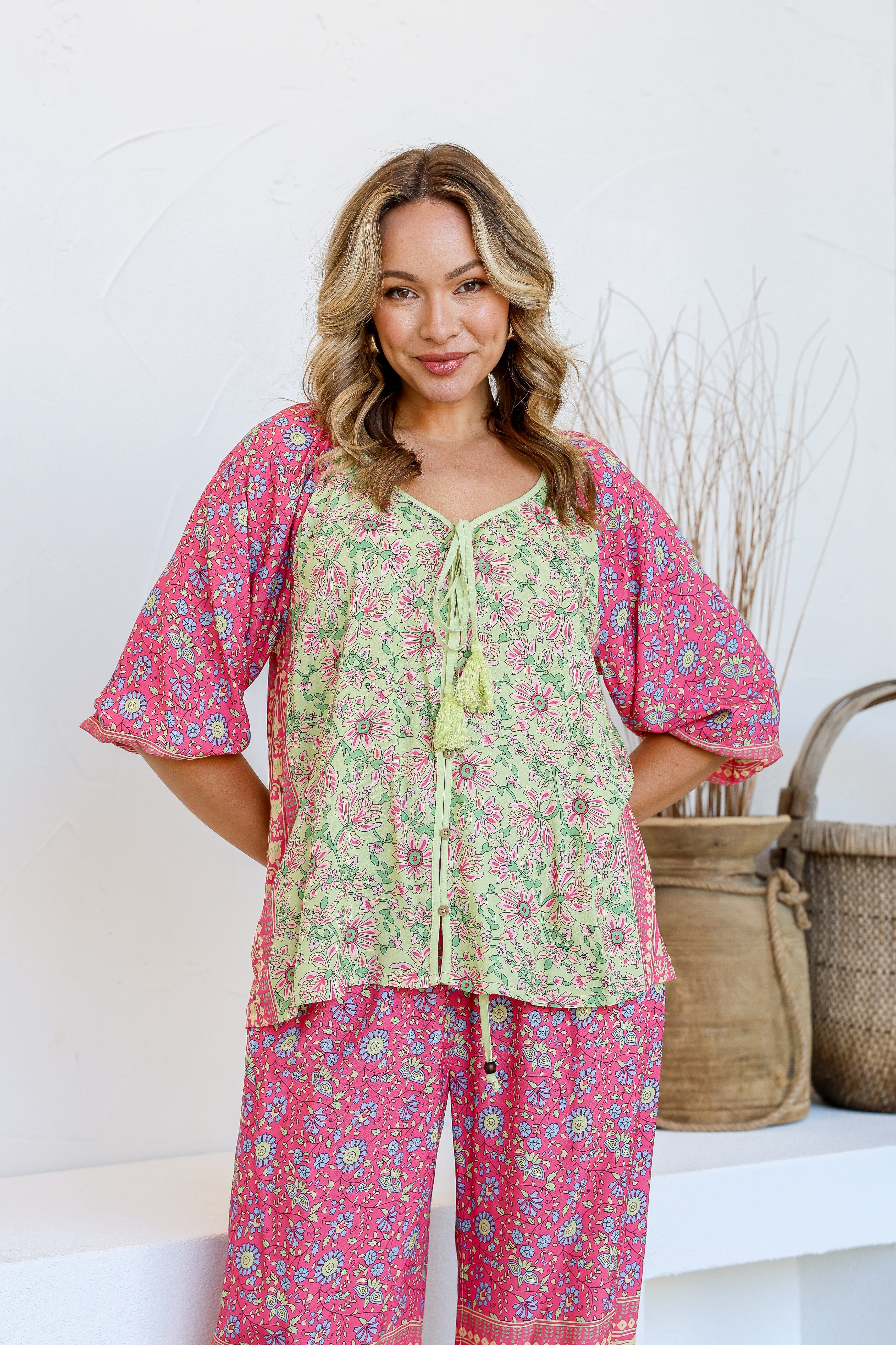 Parisian Pant & Top Set - Soft Green/Pink