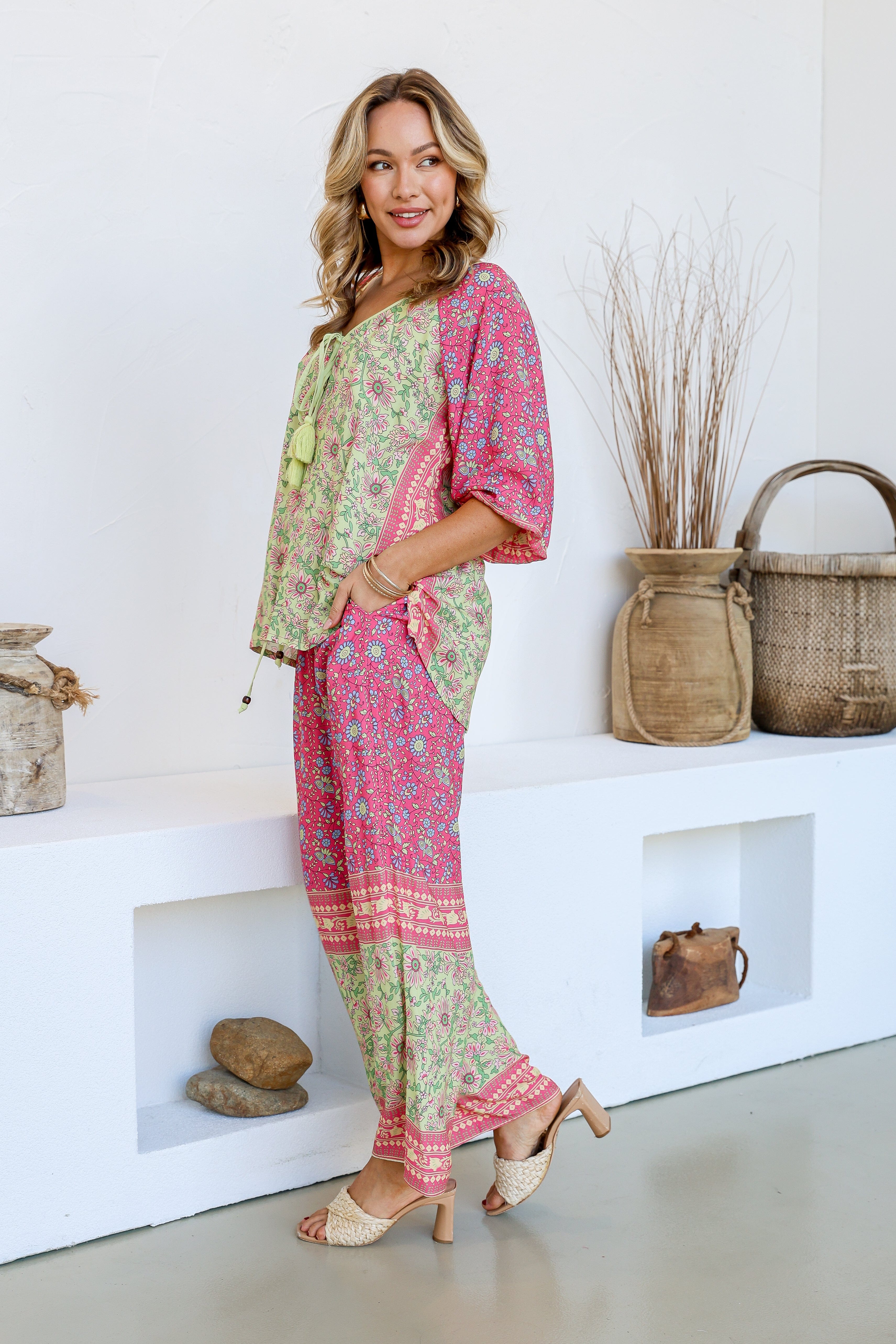 Parisian Pant & Top Set - Soft Green/Pink