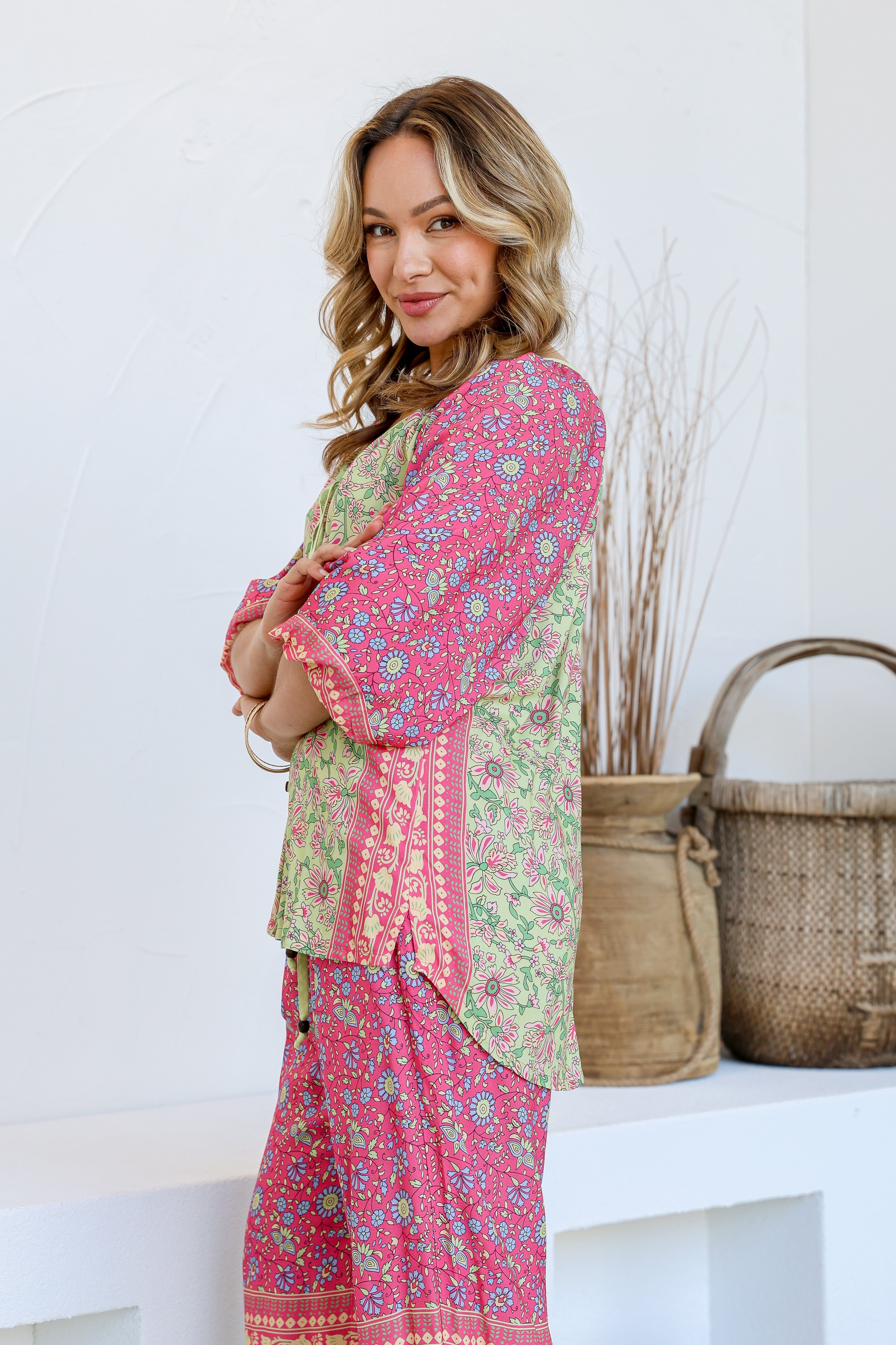 Parisian Pant & Top Set - Soft Green/Pink