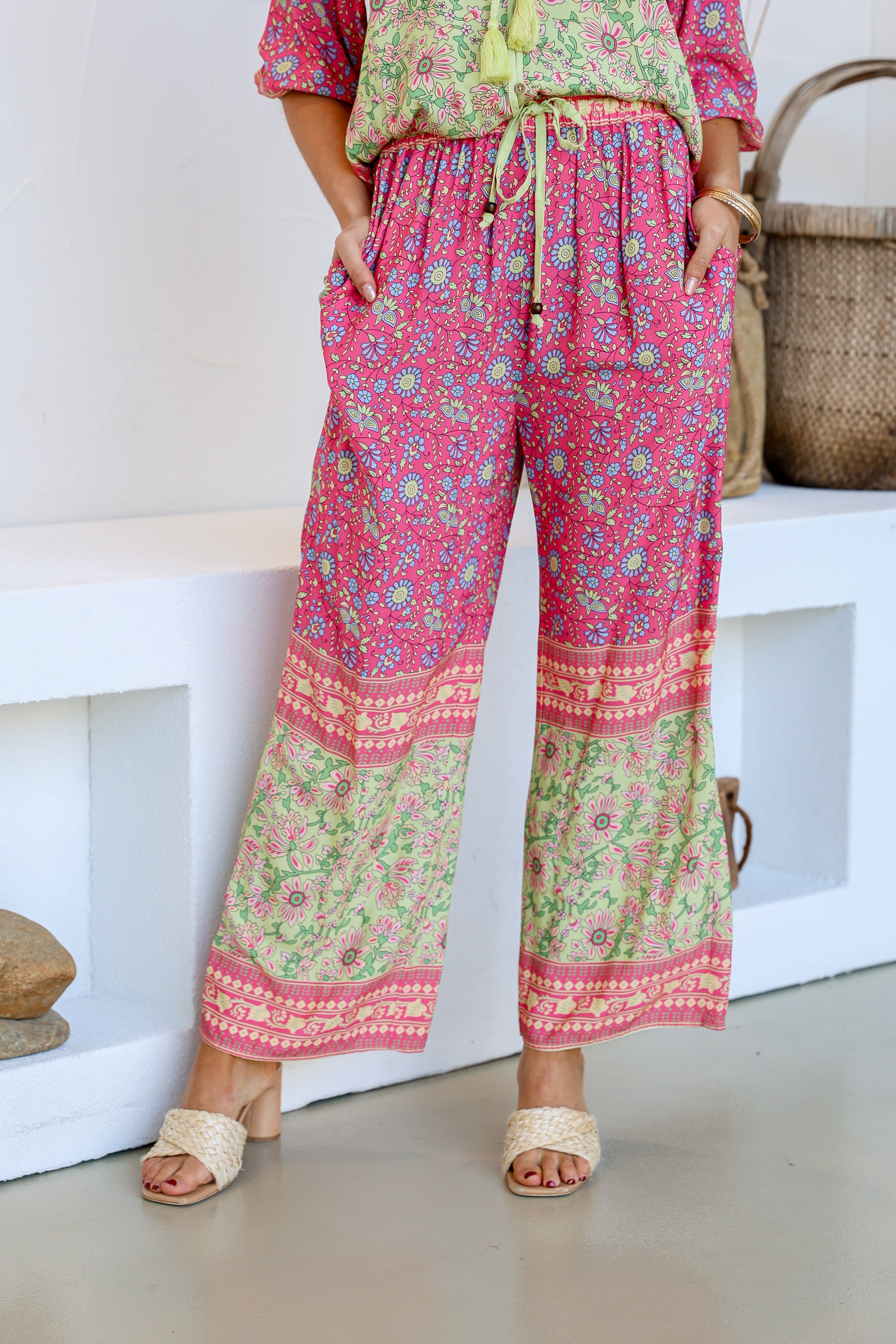 Parisian Pant & Top Set - Soft Green/Pink