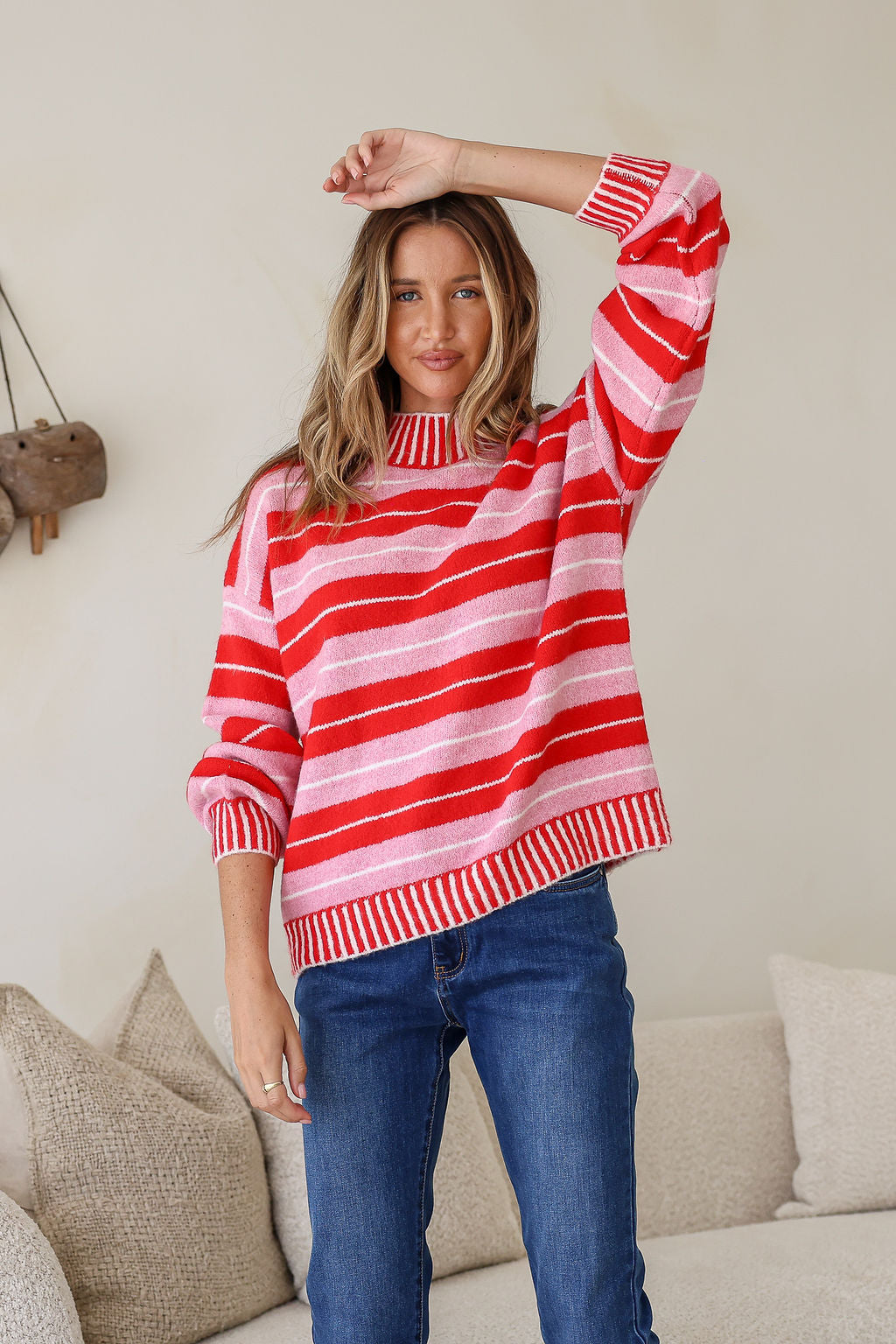 Bedford Stripe High Neck Tilly Knit - Red