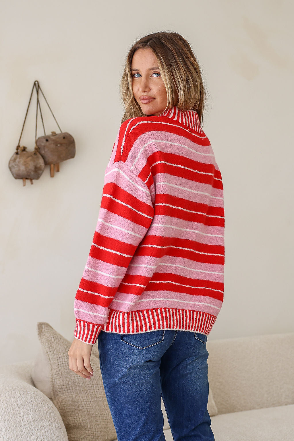 Bedford Stripe High Neck Tilly Knit - Red