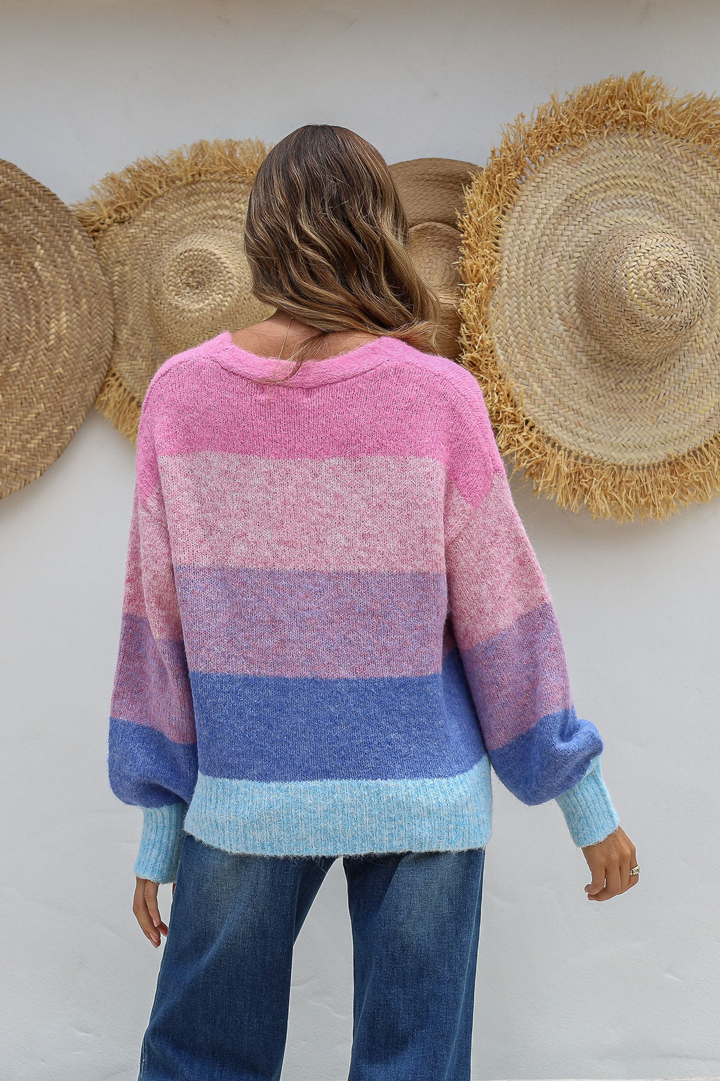 Pink Blue Ombre Stripe Cardigan - Berry Sorbet