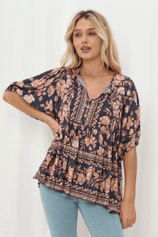 Henley Baby Doll Blouse - Red