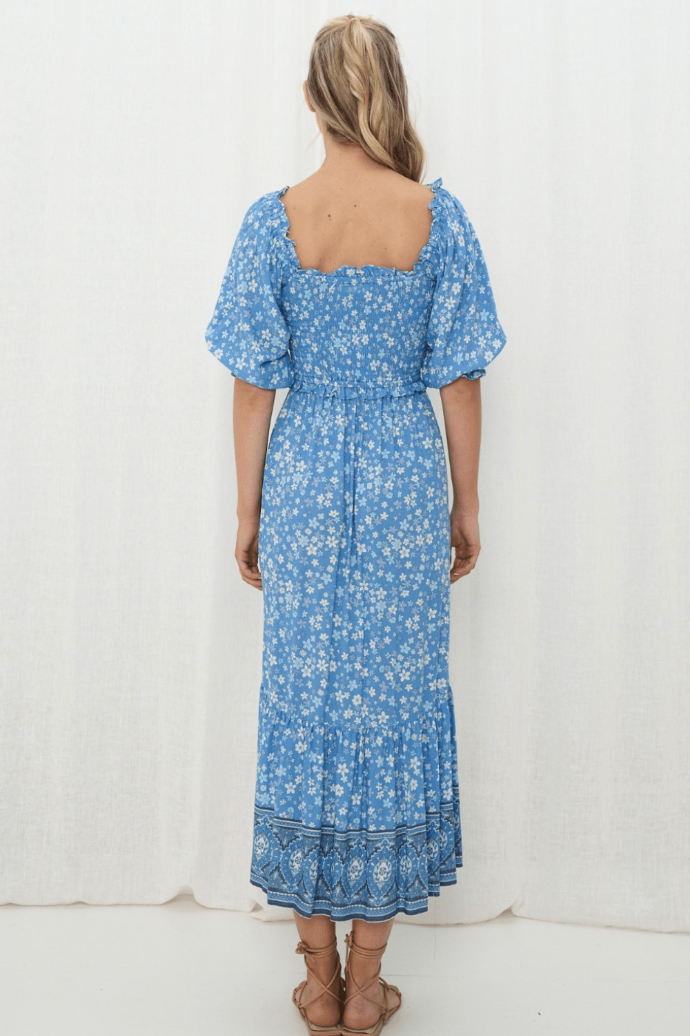 Summer Sky Midi Dress - Blue Floral