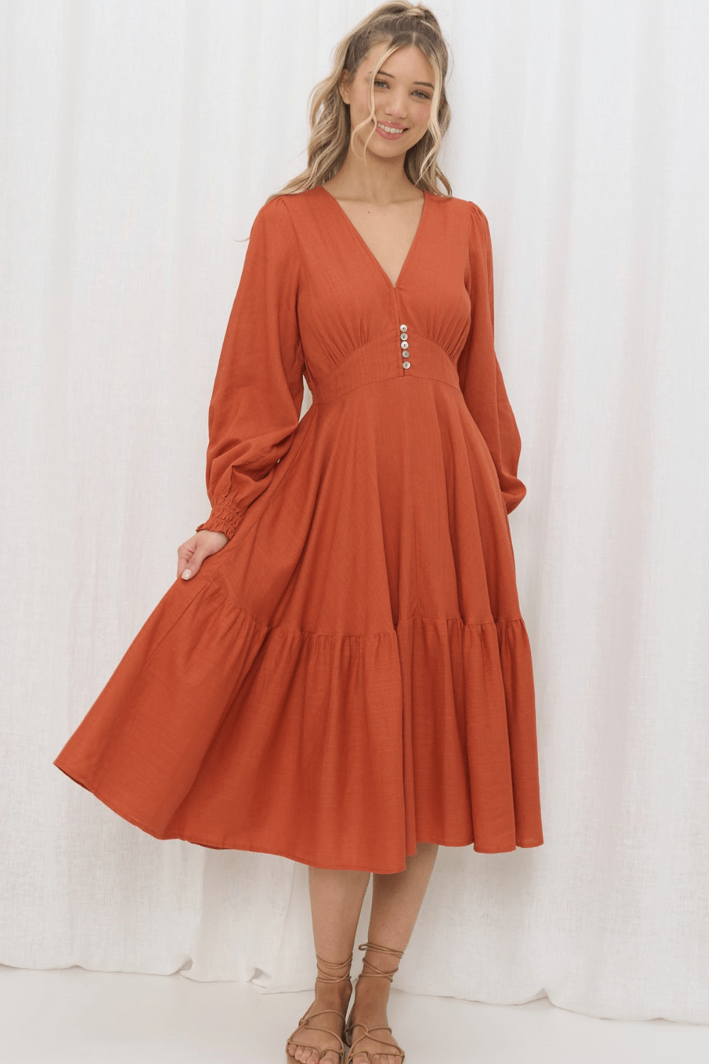Jana Midi Dress - Rust