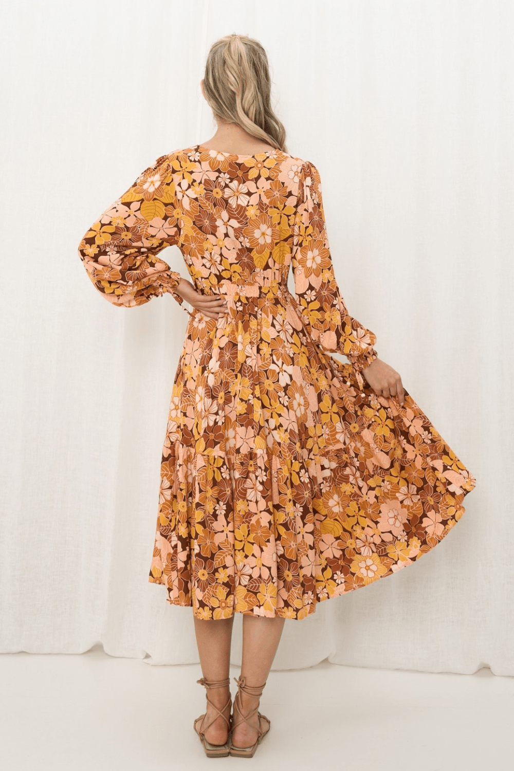 Kalina Midi Dress - Brown Floral