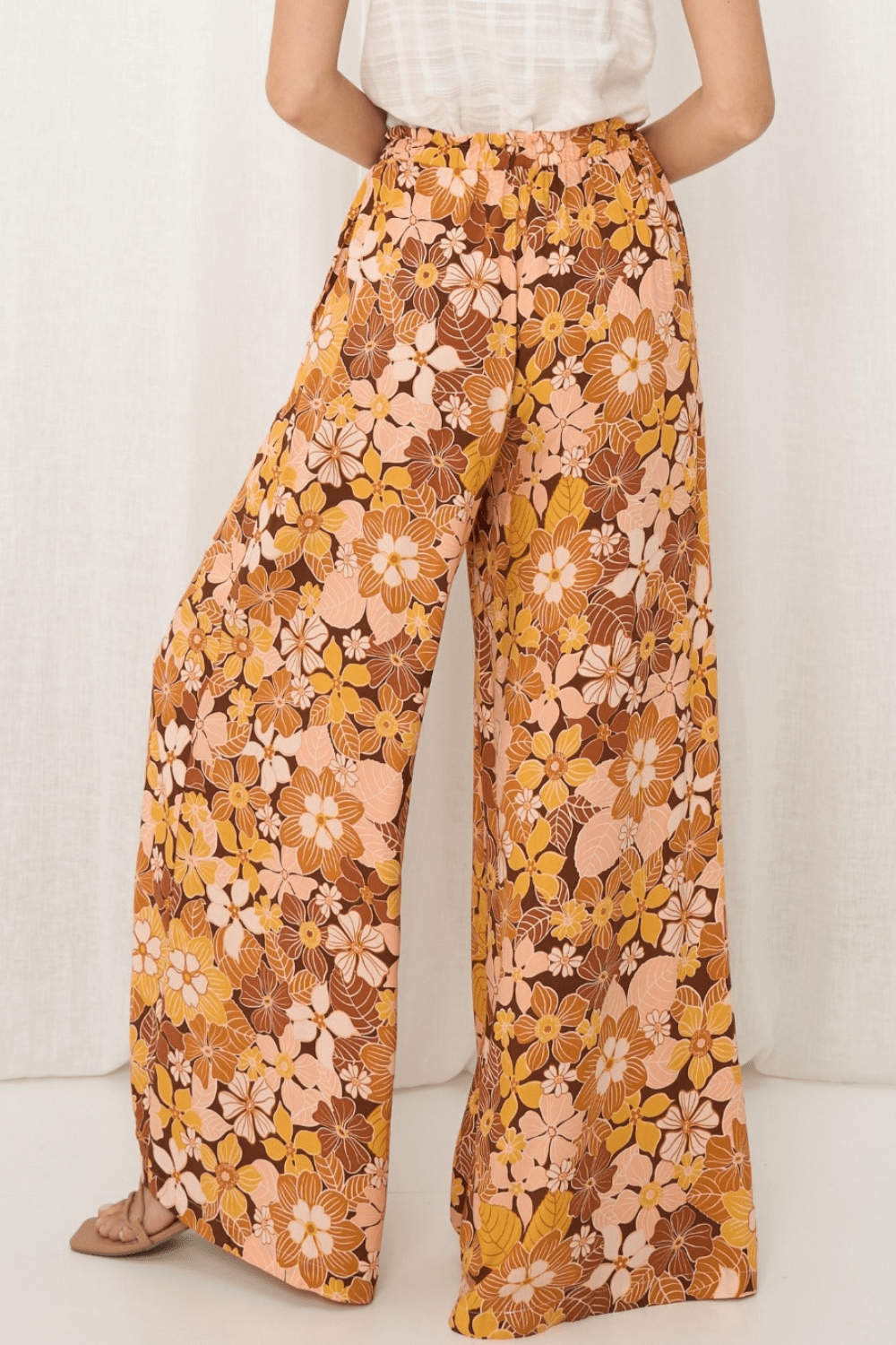Kalina Wide Leg Pants - Brown Floral