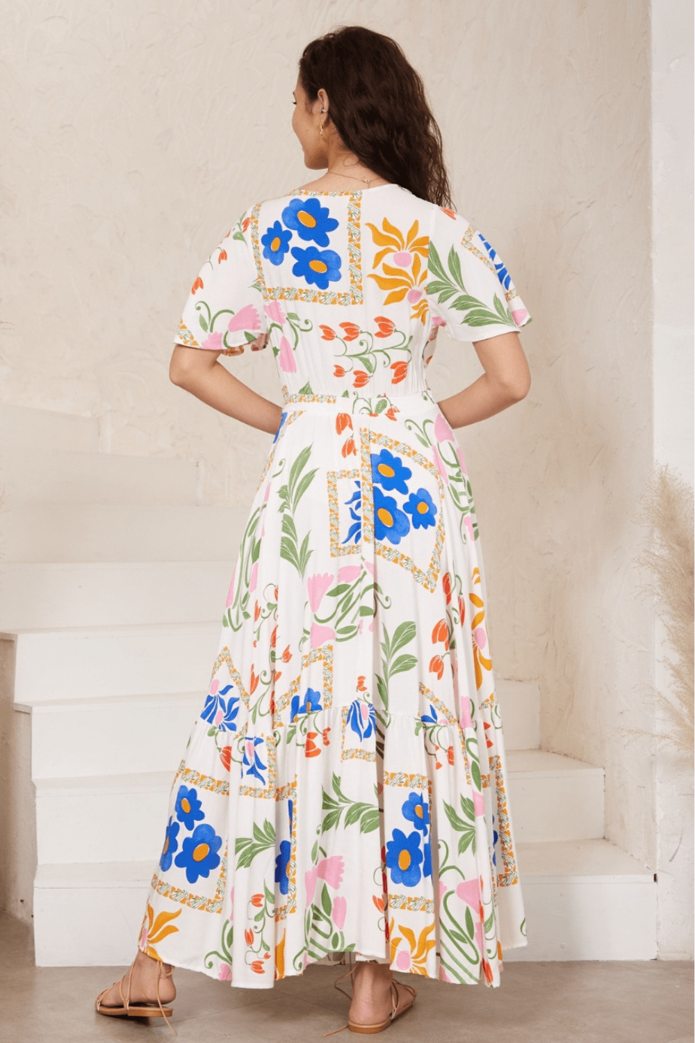 Lianna Flutter Sleeve Maxi Dress - Santorini