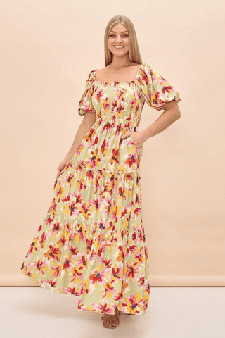 Angelica Maxi Dress - Green Floral