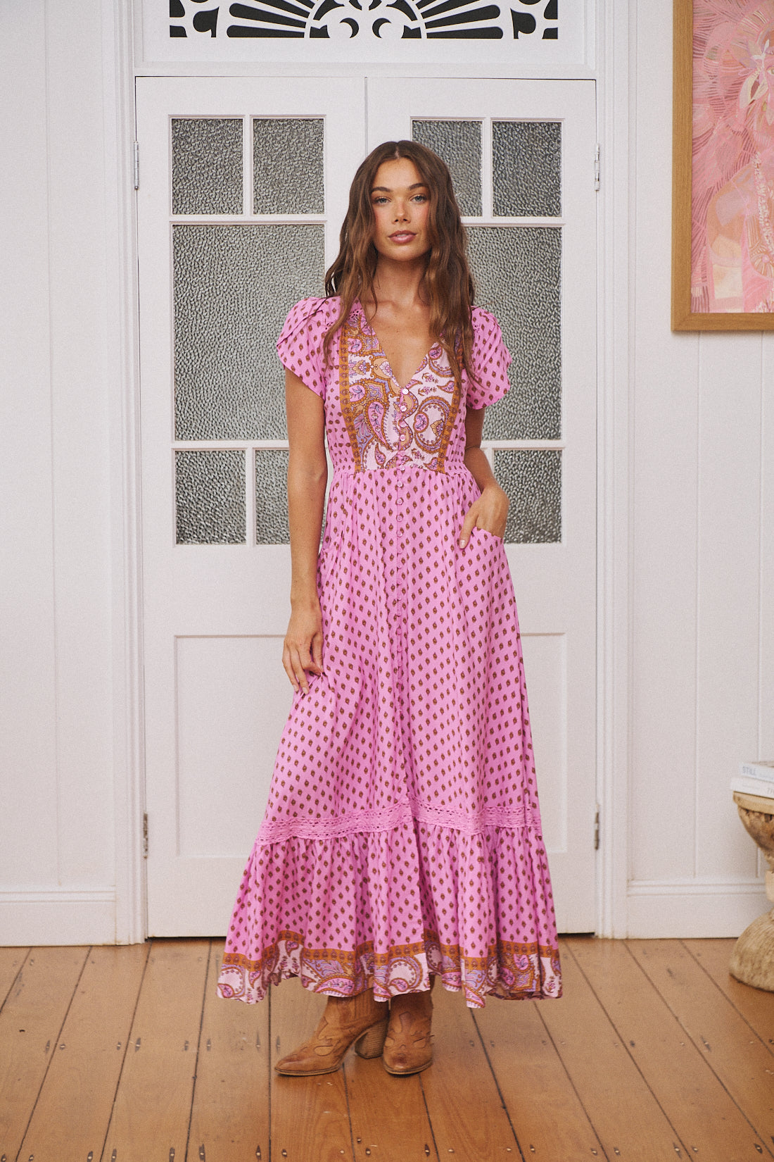 venus boho maxi dress VENUS MAXI Stunning V-Neck Bohemian Printed Dress in Silver Teal Floral