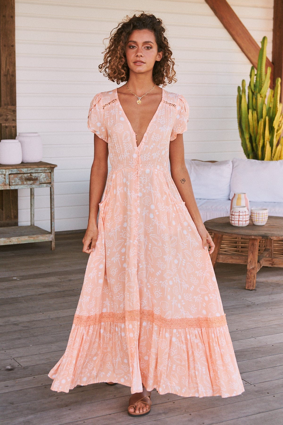 Carmen Maxi Dress - Peach Island