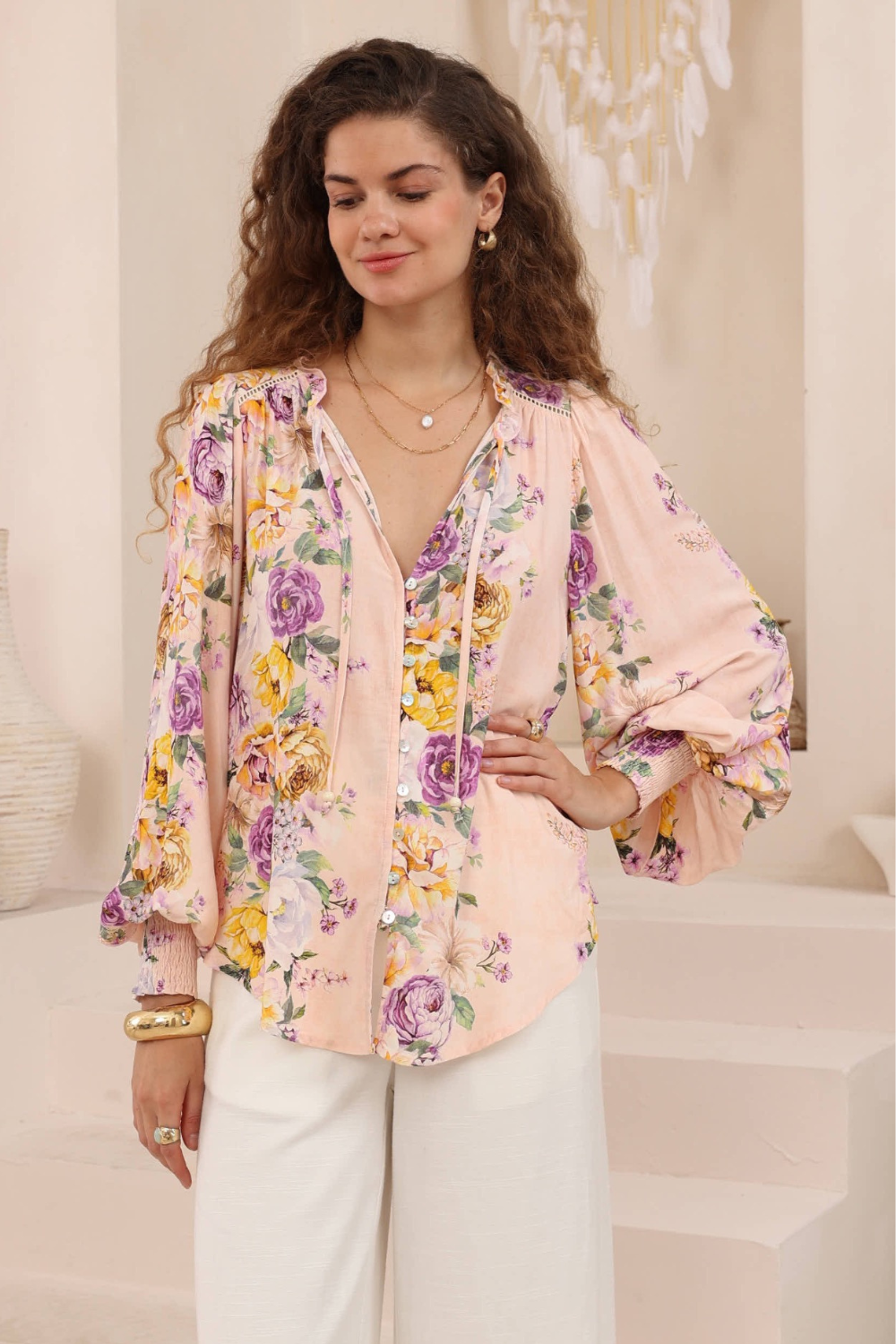 Lia Amara Floral Blouse - Blush Floral
