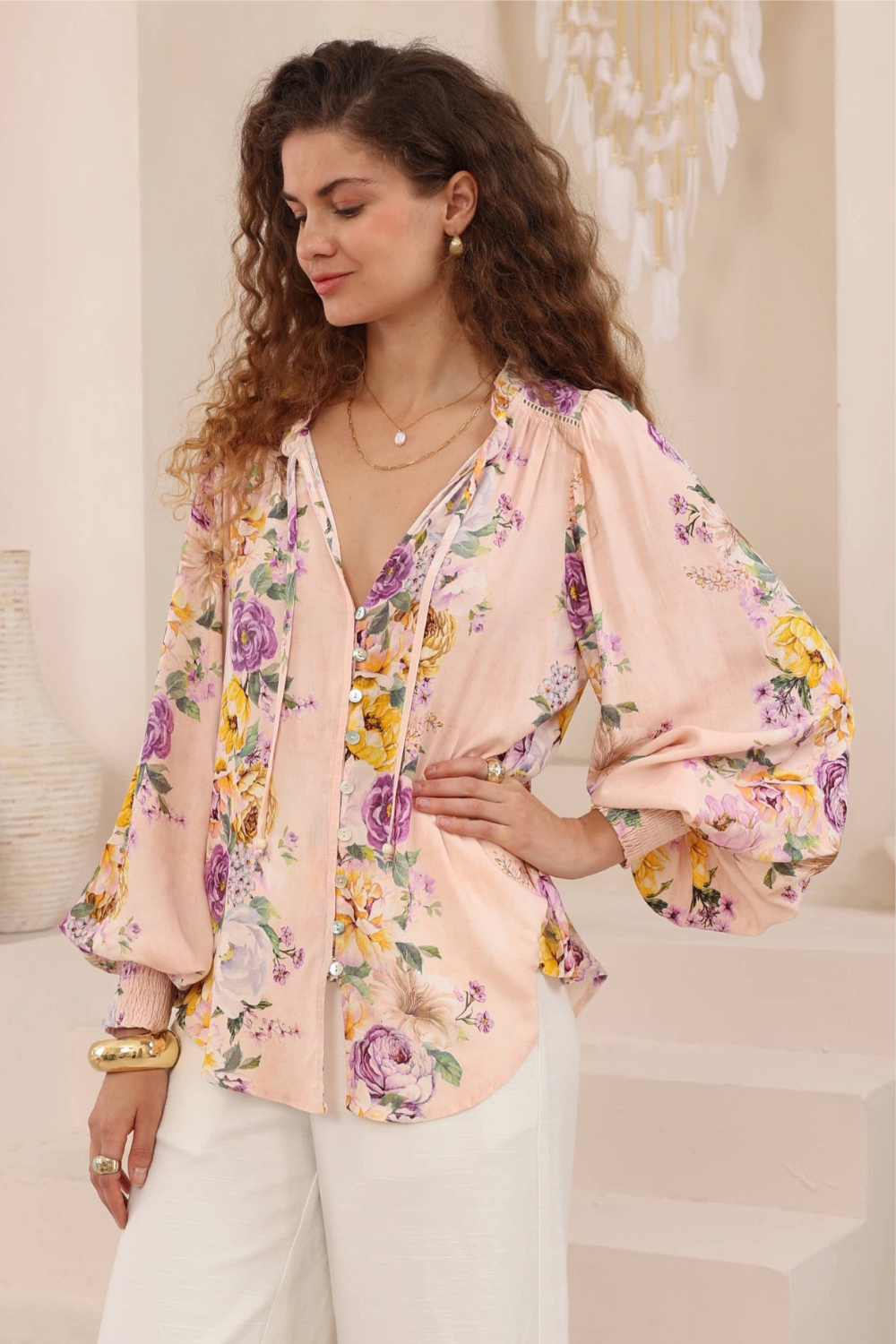 Lia Amara Floral Blouse - Blush Floral
