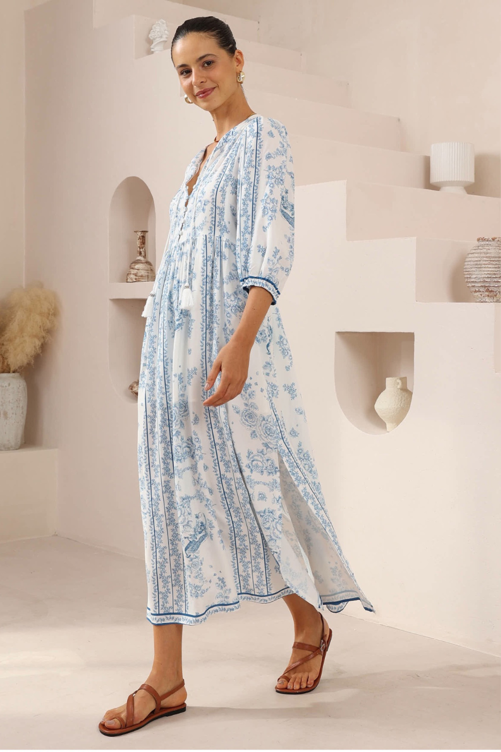 Navaeh Boho Midi Dress - Blue