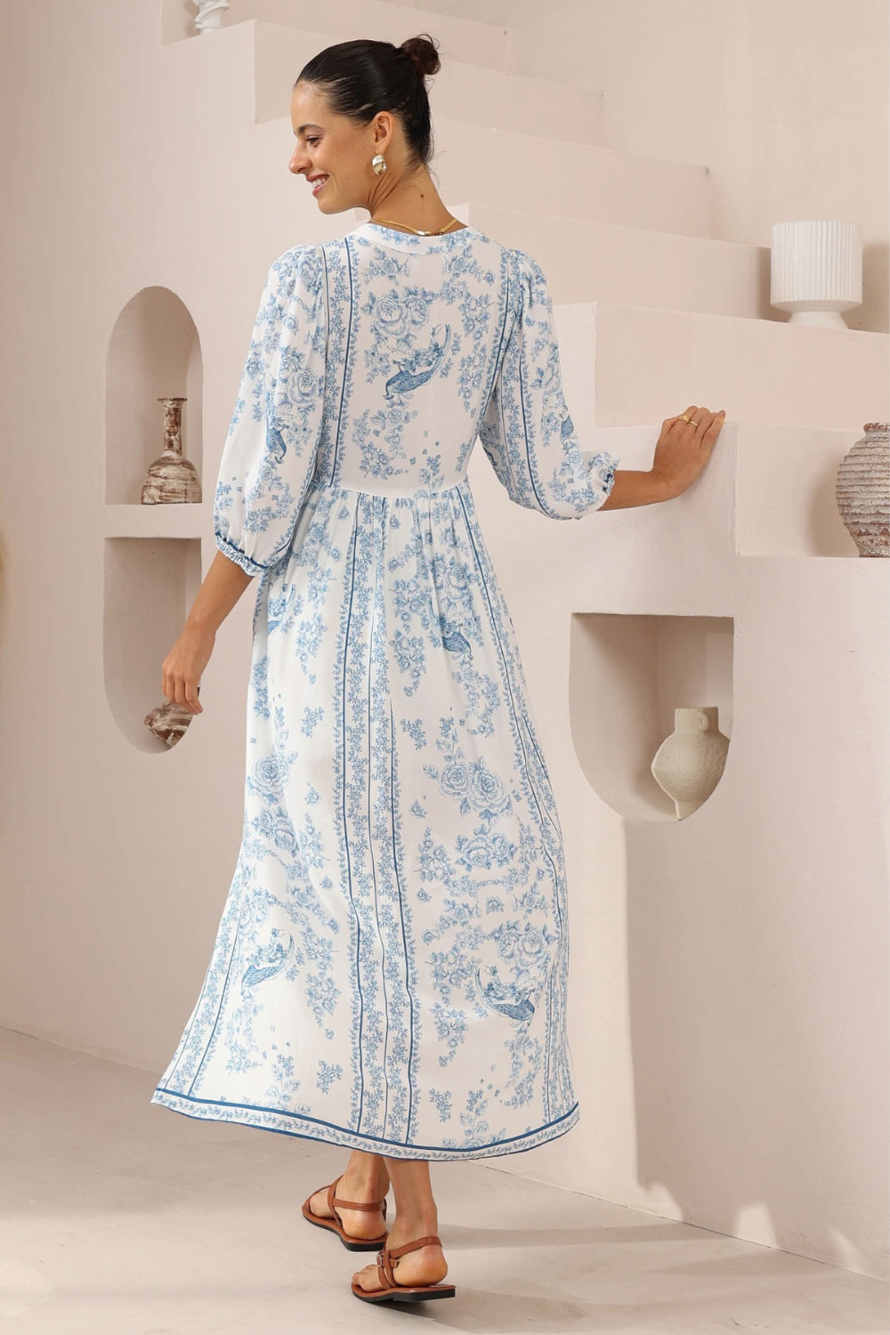 Navaeh Boho Midi Dress - Blue