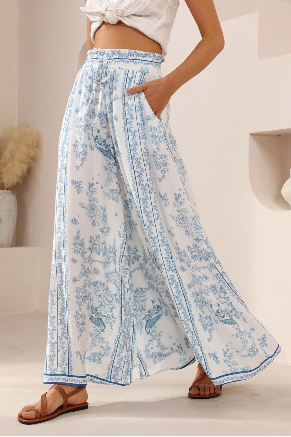 Navaeh Wide Leg Pants - Blue