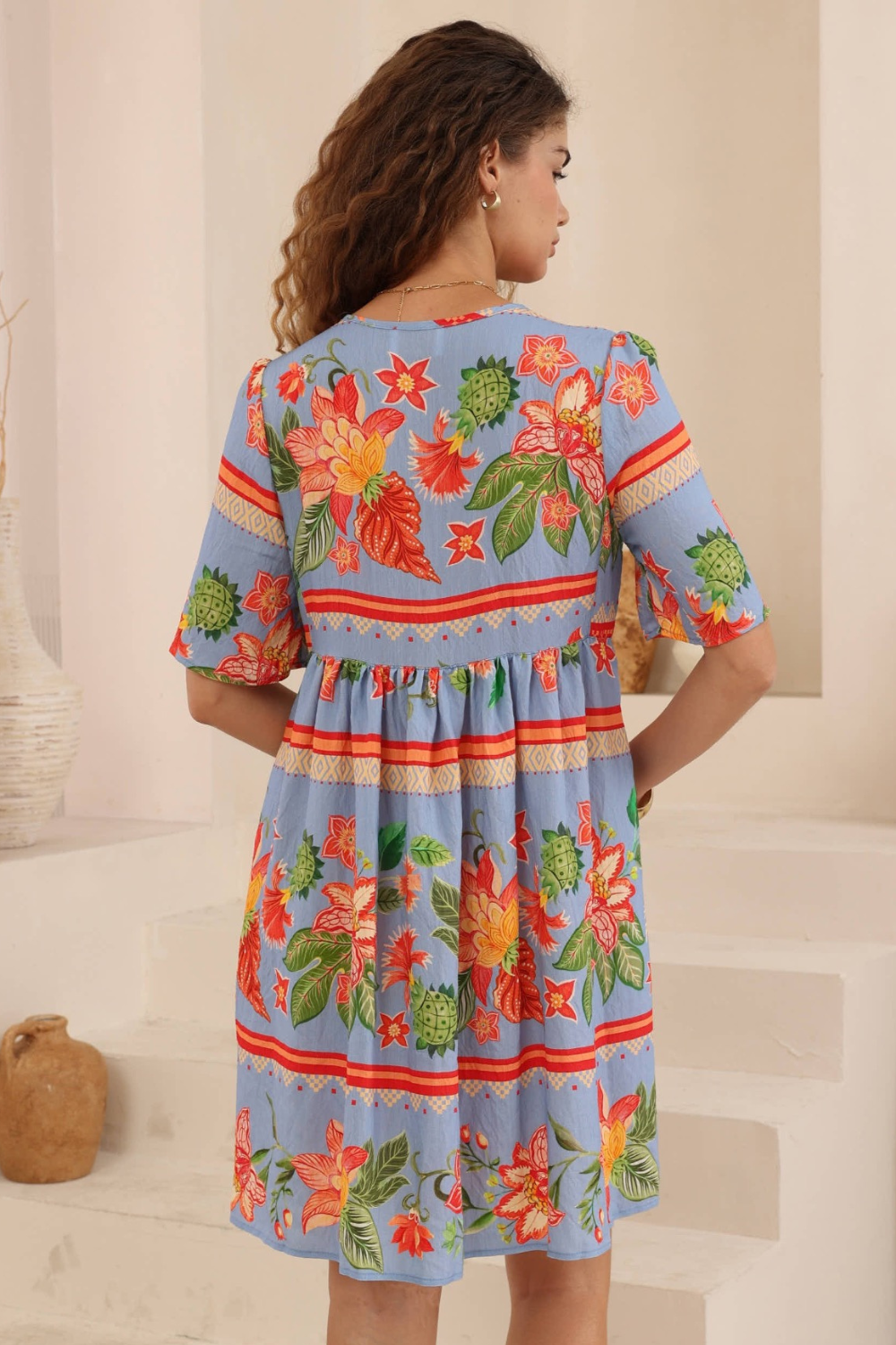 Nyra Baby Doll Mini Dress - Blue Floral