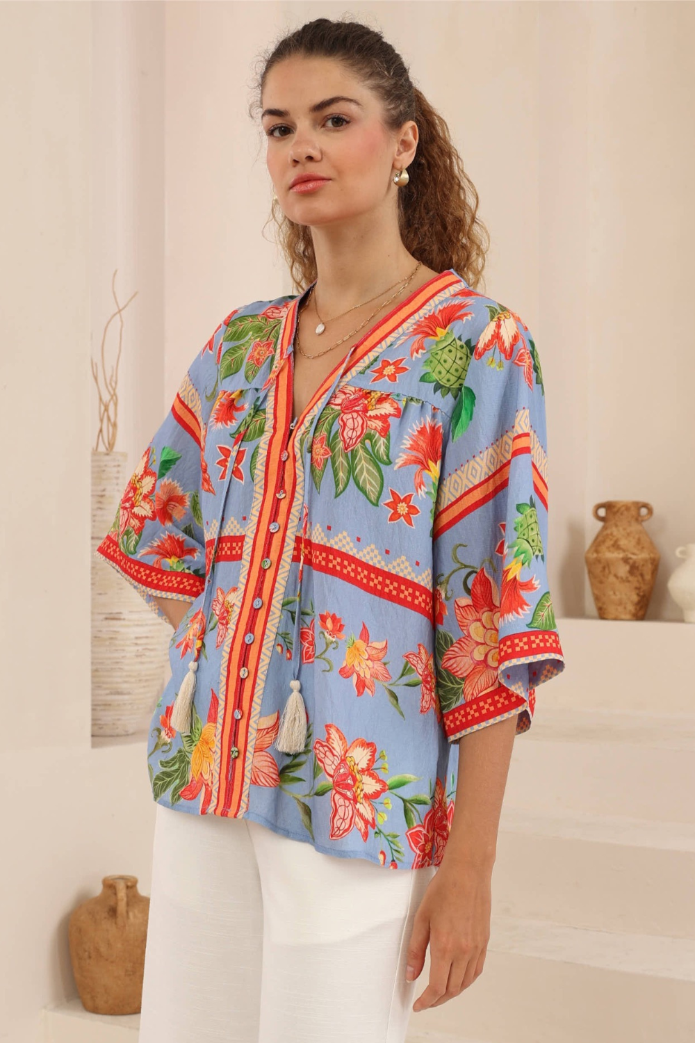 Nyra Blouse - Blue Floral