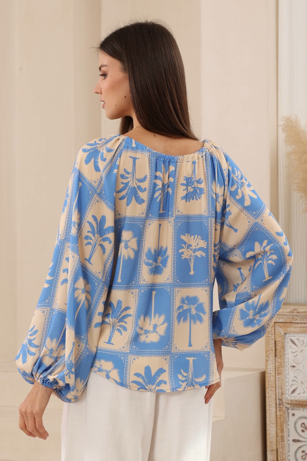 Palm Print Long Sleeve Blouse