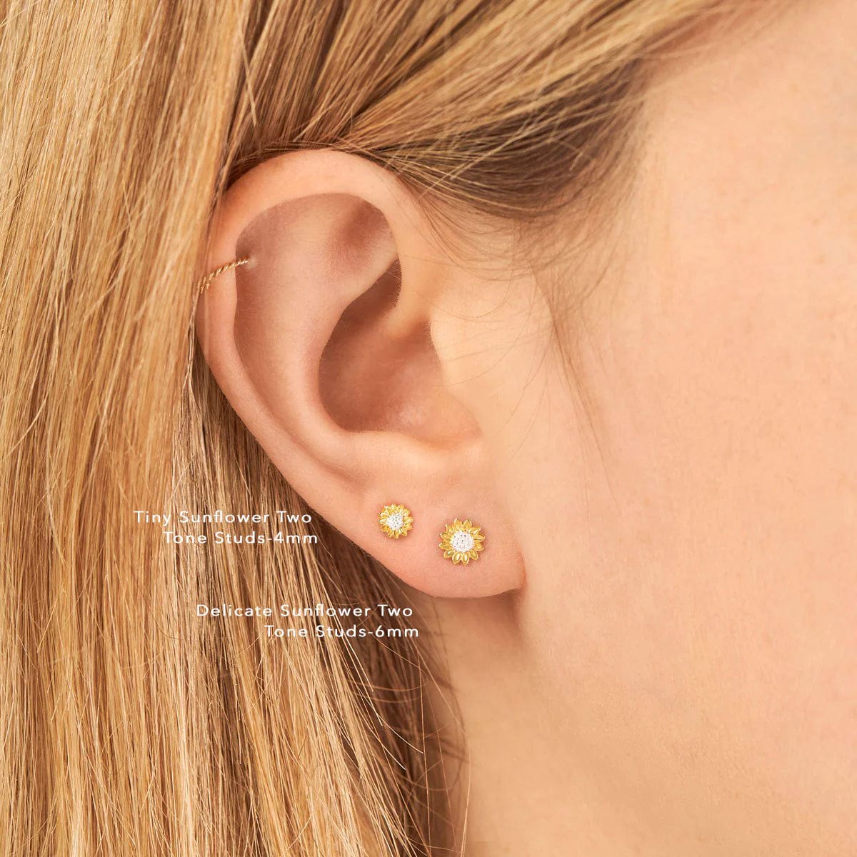 Delicate Sunflower Two Tone Studs