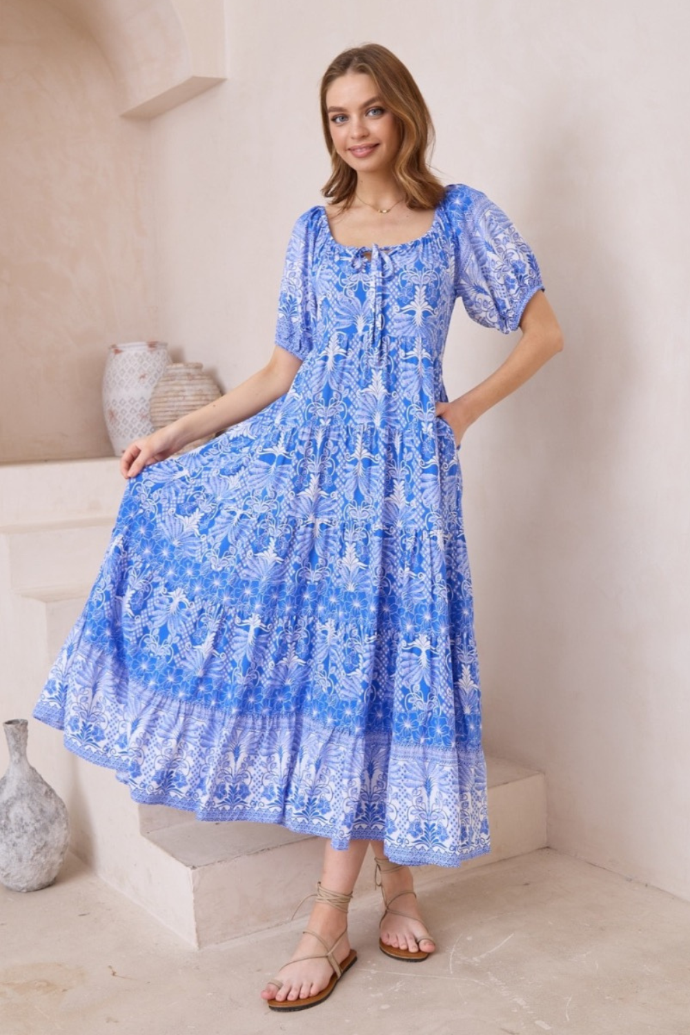 Santorini Midi Dress - Blue Skies