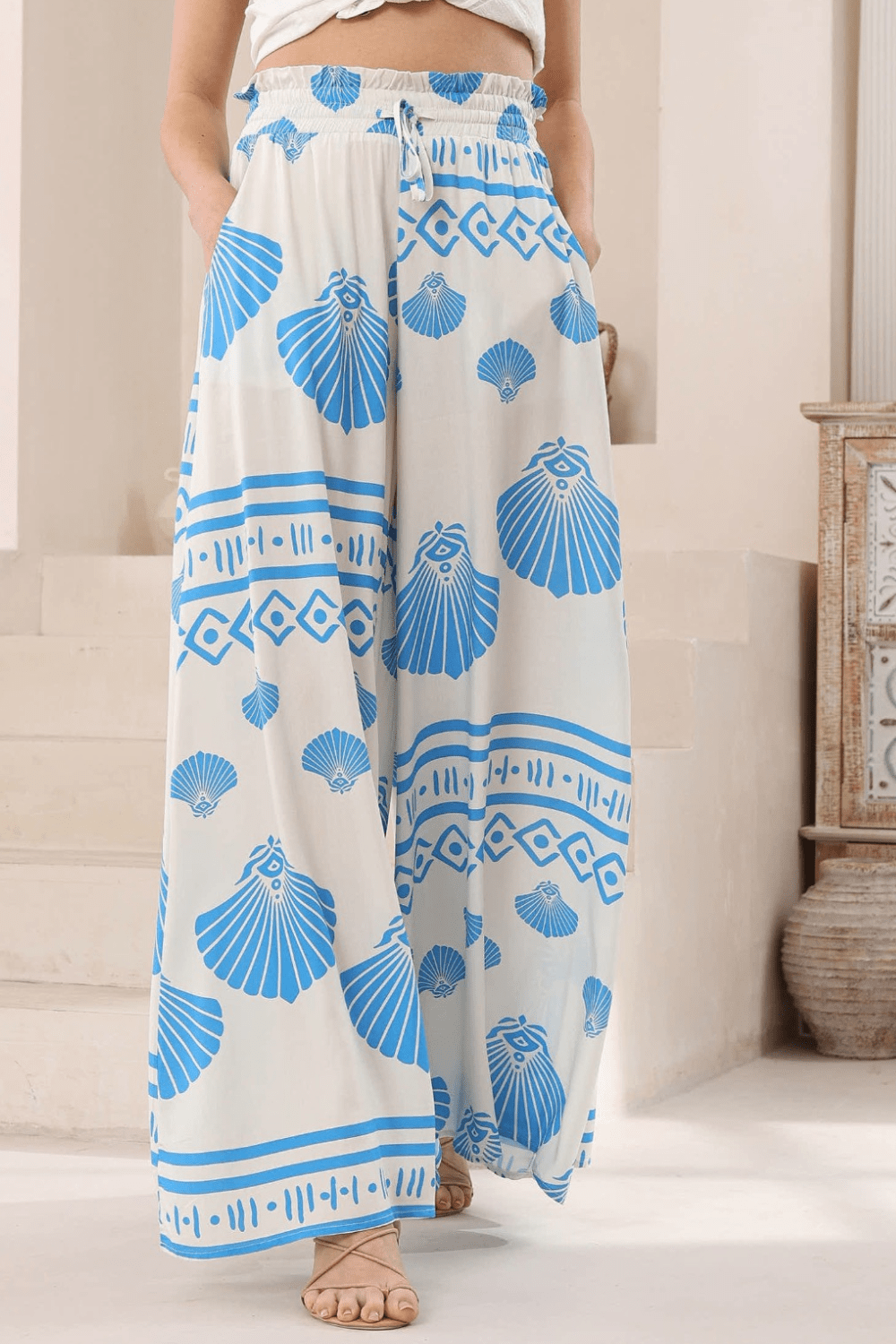 Sea Shell Wide Leg Pants - Blue