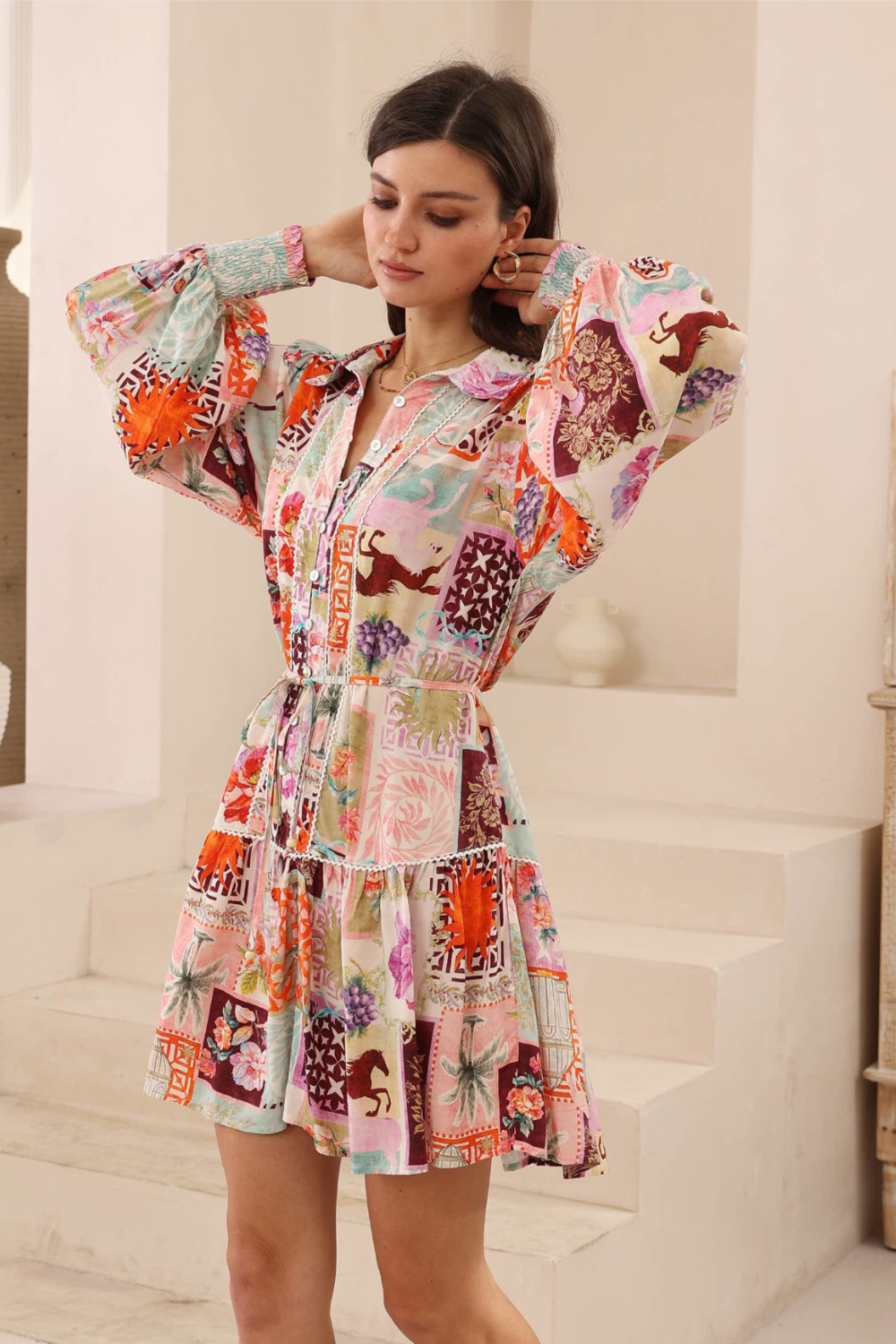 Senorita Patchwork Print Shirt Dress