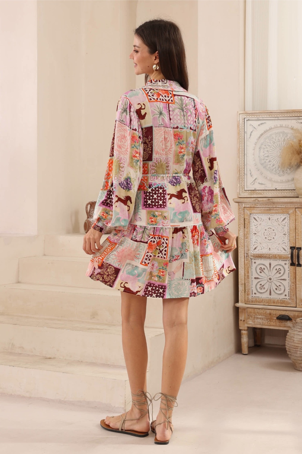 Senorita Patchwork Print Shirt Dress