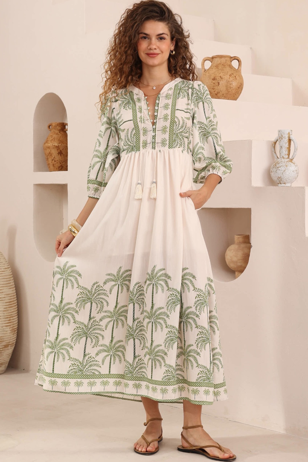Serene Boho Midi Dress - Oasis Palm