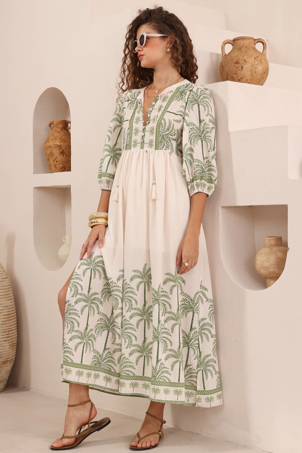 Serene Boho Midi Dress - Oasis Palm