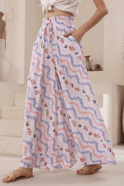 Shera Wide Leg Pants - Floral Waves