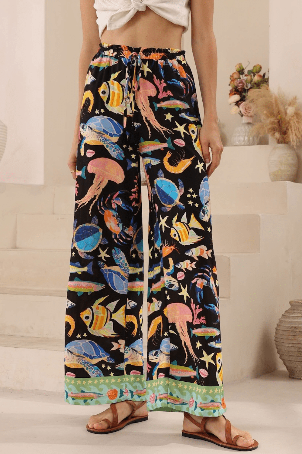 Toya Drawstring Pants - Ocean Life