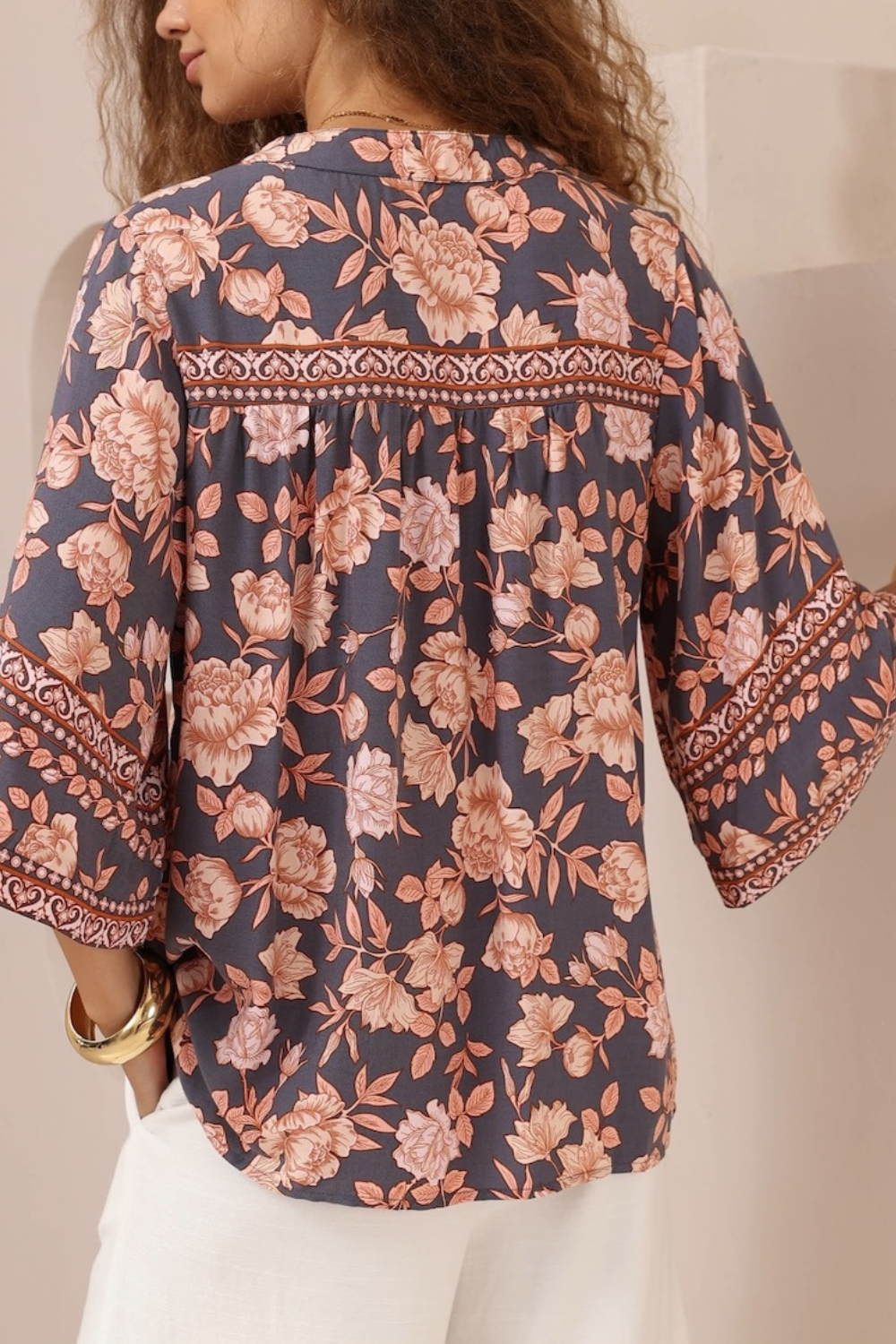 Verena Floral Boho Blouse - Charcoal Pink