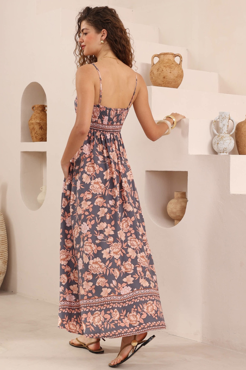Verena Floral Maxi Dress - Charcoal Pink