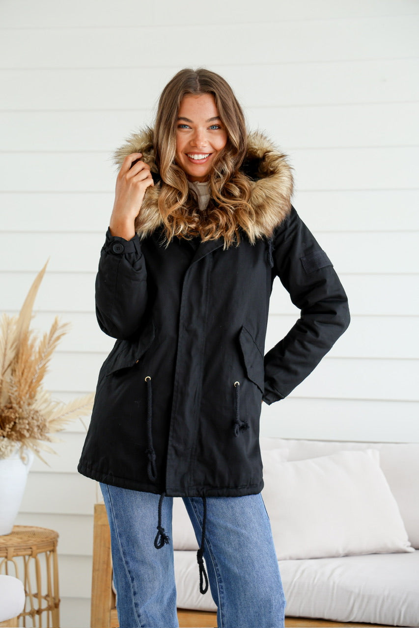Lenny Faux Fur Lined Anarok Jacket - Black