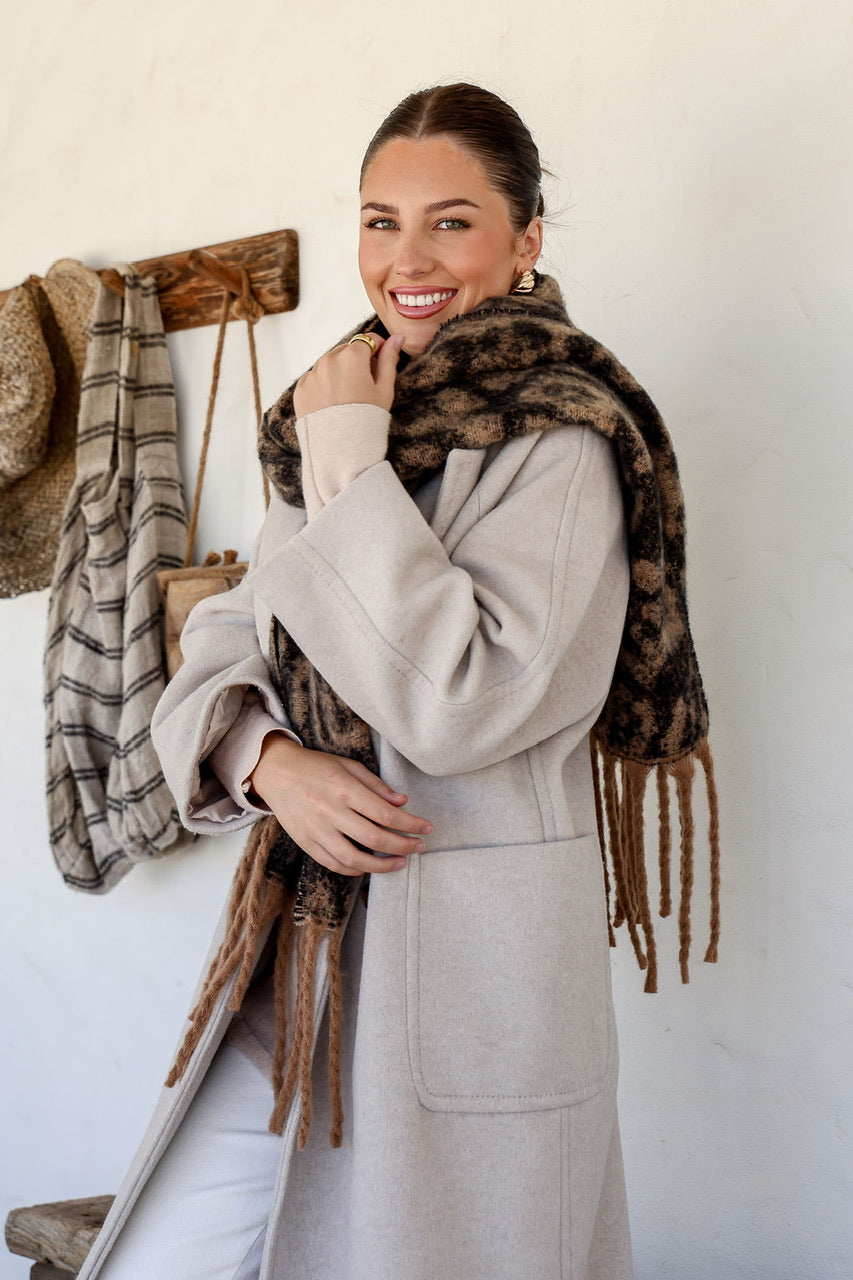 Leopard Snuggly Tassel Scarf - Tan