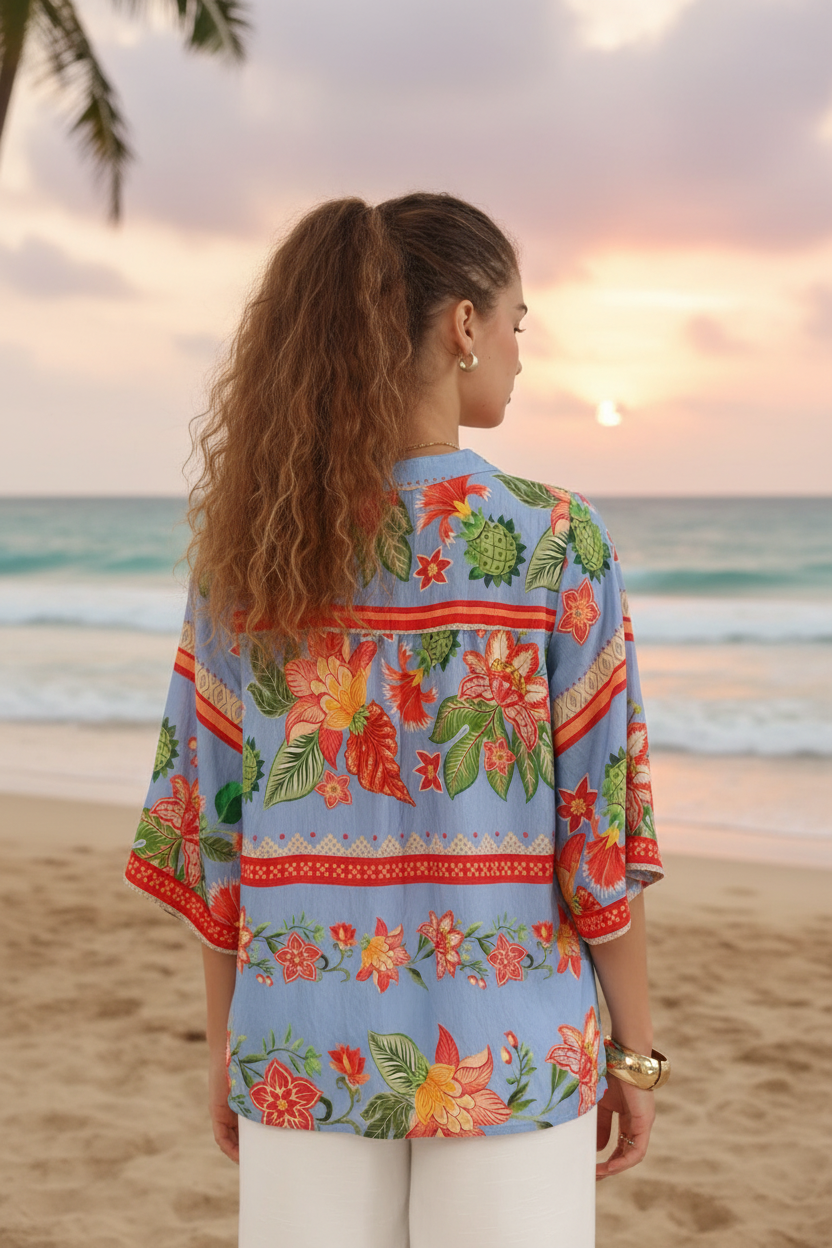 Back view beach setting