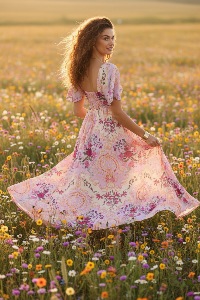 Back view in wildflowers